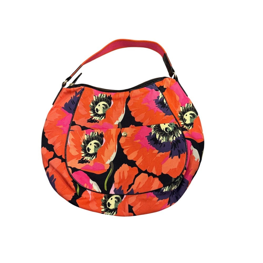 Ted Baker Hobo Bag Womens OS Orange Floral Poppy Canvas Shoulder Bag